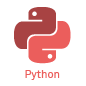 Python logo, two animated snakes forming a cross in red